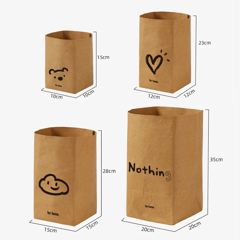 Cartoon Waterproof Kraft Paper Bag Reuseable Multifunction Home Storage Bag Flower Succulents Plant Pot Holder Kitchen Food Pot