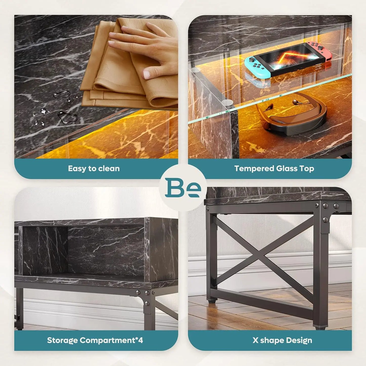 Bestier LED Coffee Tables for Living Room, 42 Inch Large Living Room Center Table, Smart Gaming Tea Tables for Home Office, Mode