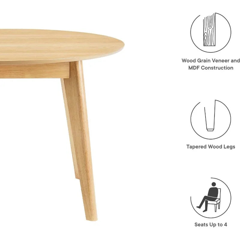 Modway Vision 45" Round Wood Kitchen and Dining Table in Oak