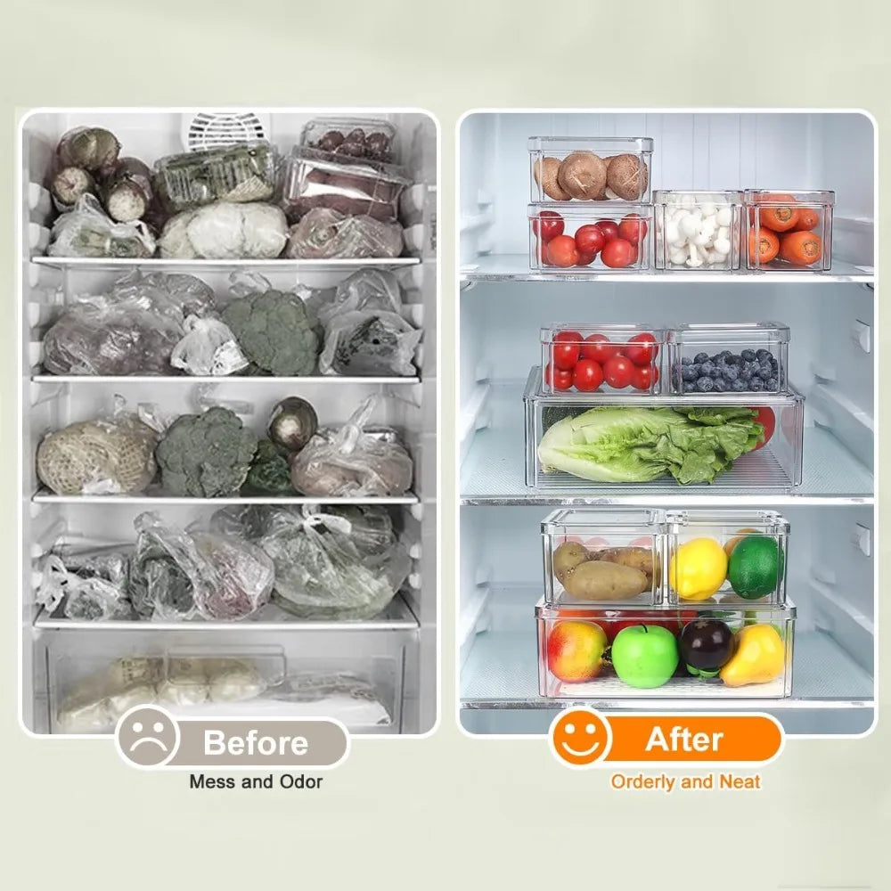 15Pack Fridge Organizer,Stackable Refrigerator Organizer Bins with Lids PBA-Free,Clear Fridge Organizers and Storage for Kitchen