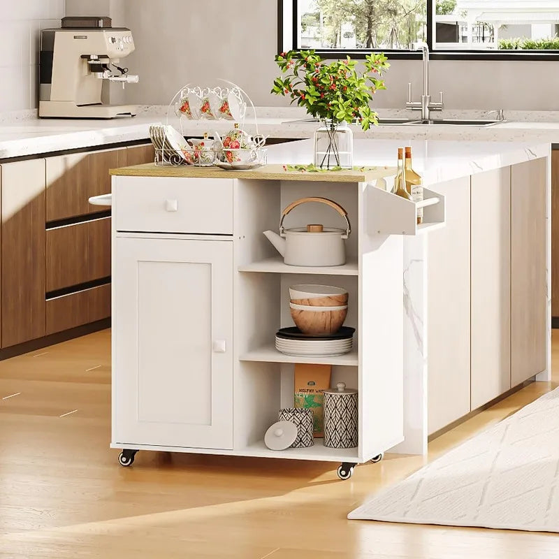 Kitchen Island, Storage Cabinet with Drawer, Kitchen Cart with Spice and Towel Rack Saving Space, Easy Assembly, for Living Room