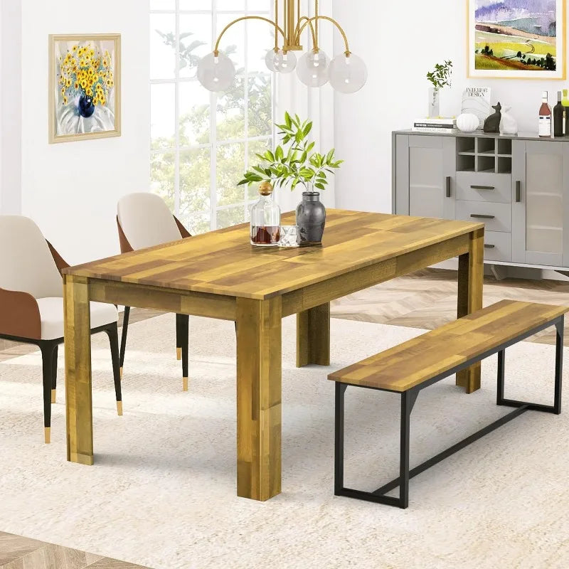 STHOUYN 71" 6ft Kitchen Dining Room Table for 6 8, Large Farmhouse Dinner Table, Wood Rectangular Long Table for Big Family
