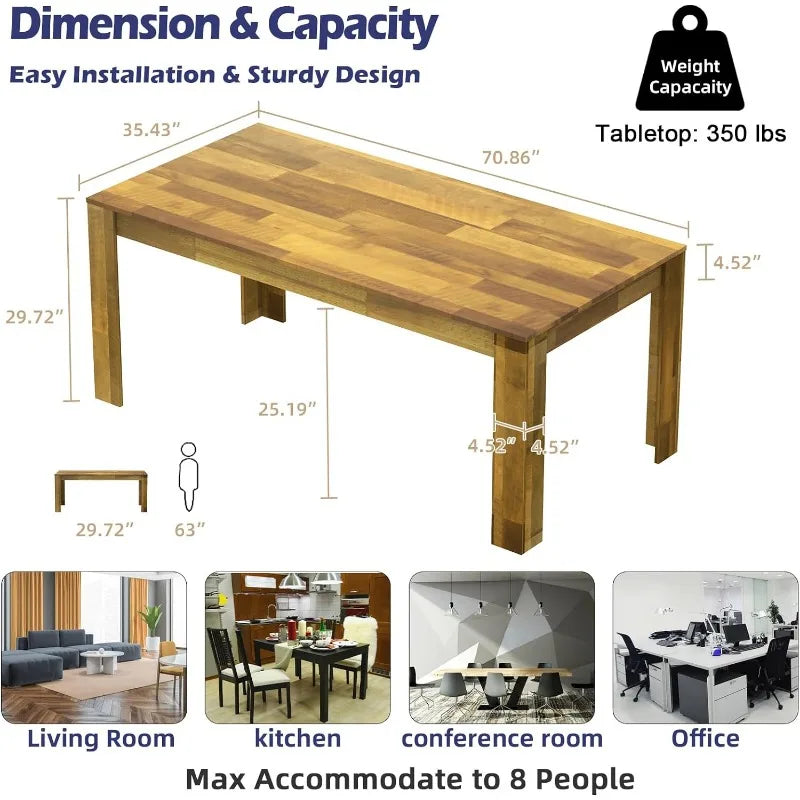 STHOUYN 71" 6ft Kitchen Dining Room Table for 6 8, Large Farmhouse Dinner Table, Wood Rectangular Long Table for Big Family