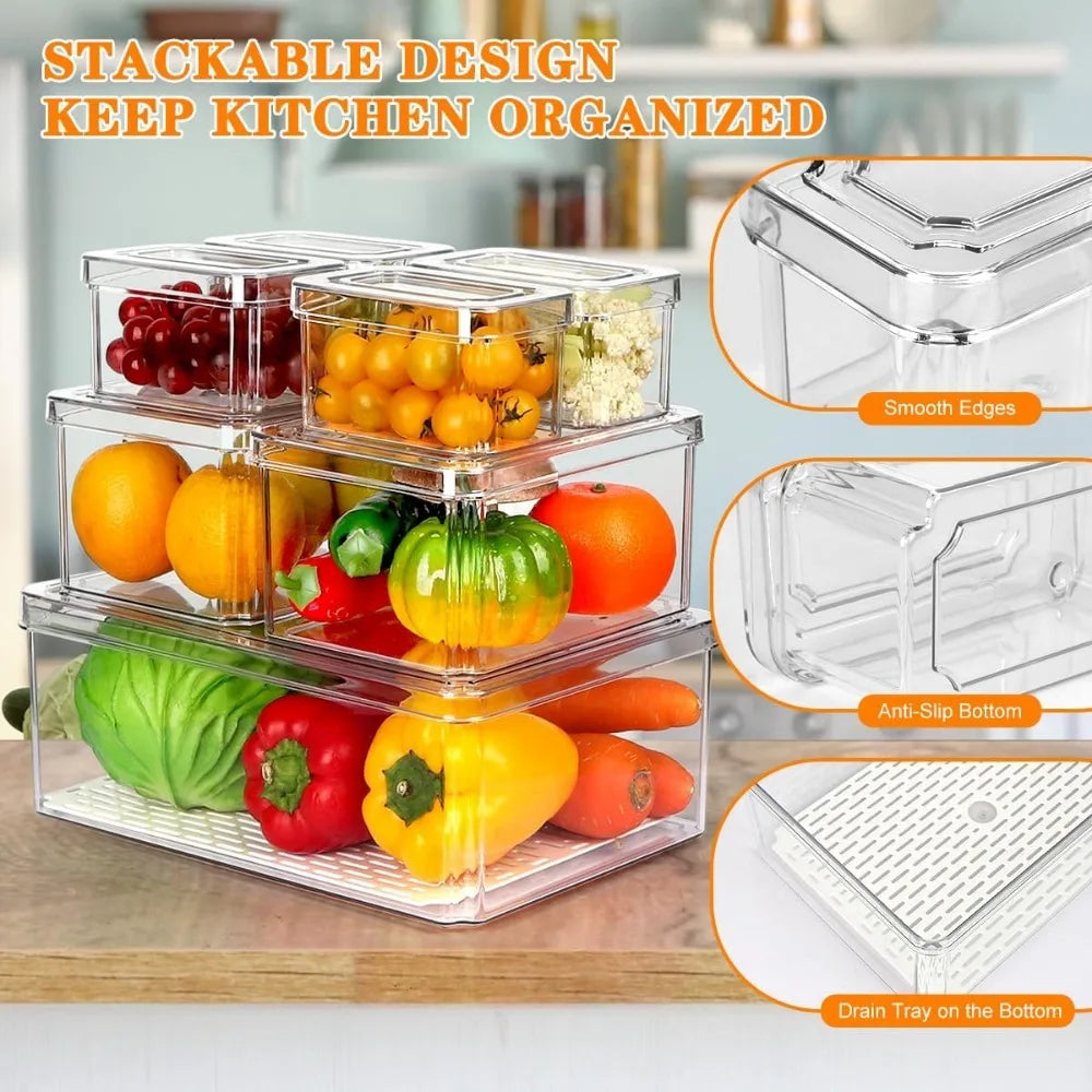15Pack Fridge Organizer,Stackable Refrigerator Organizer Bins with Lids PBA-Free,Clear Fridge Organizers and Storage for Kitchen
