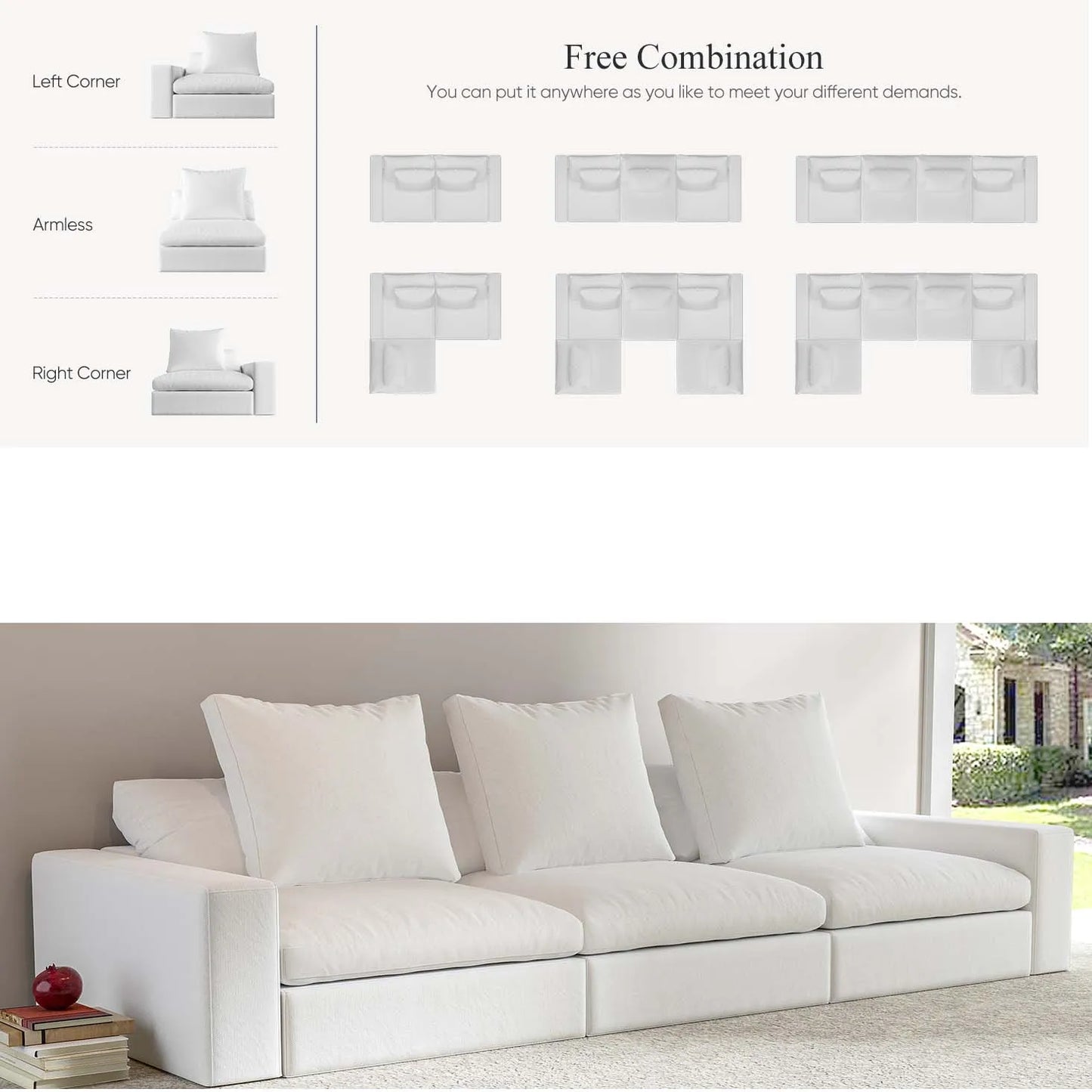 Cloud Puff Sofa Living room Chairs Modern Modular Sectional Sofawith Pillow, Cushion Covers Removable, High Density Memory Foam
