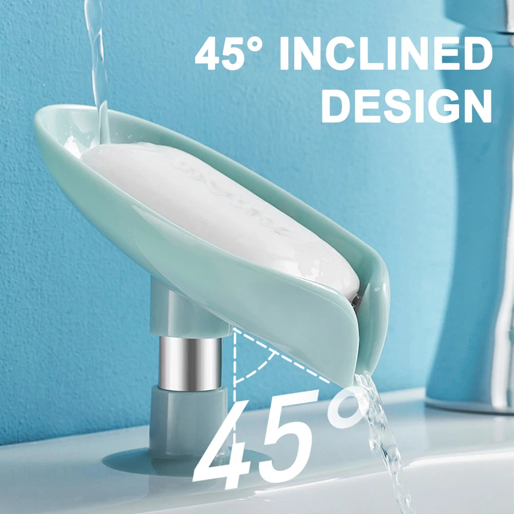 Soap Dish Storage With Suction Cup Laundry Leaf Shape Soap Box Drain Non-slip Soap Holder Bathroom Accessories Soap Case