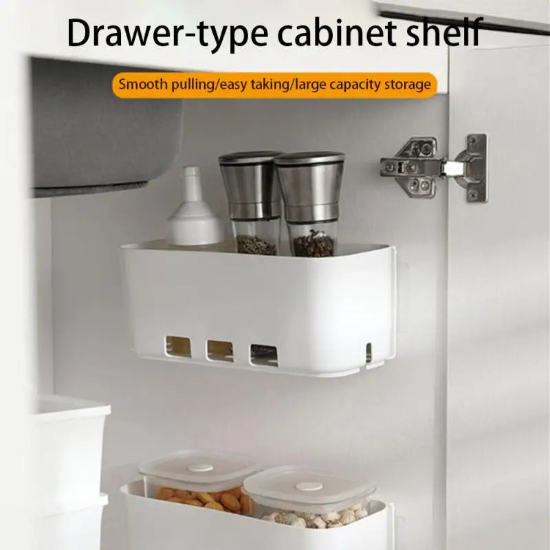 White Drawer Type Cabinet Shelf Seam-free Pull-out Storage Storage Box Multi-function Retractable Kitchen Cabinet Pp