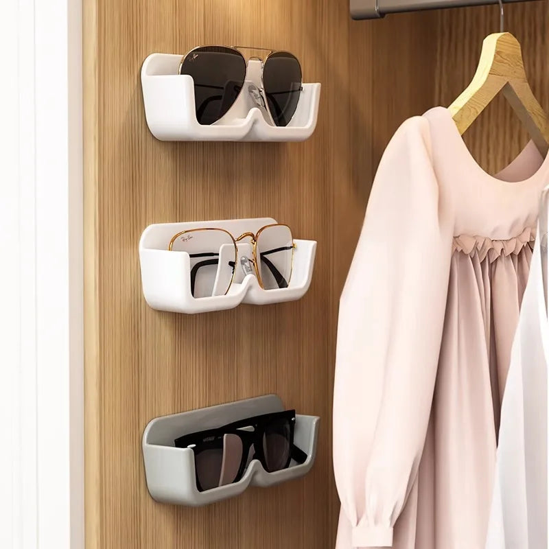 Self Adhesive Glasses Holder Wall Mount Fashion Sunglasses Show Rack For Bedroom Study Cloakroom Wardrobe Glasses Organizer Box