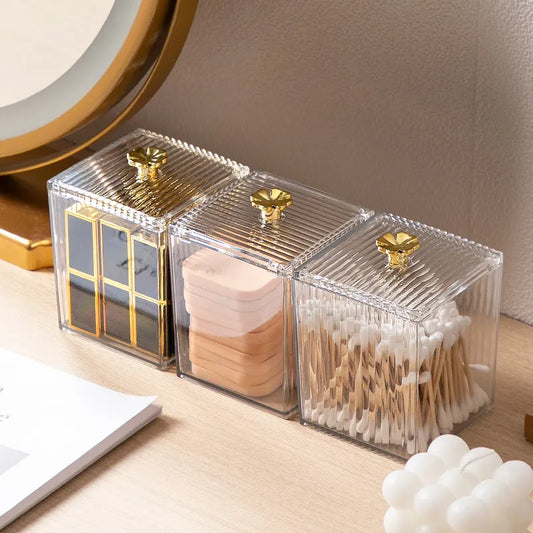 Transparent Storage Box Desktop Dust-Proof Makeup Lipstick Cosmetics Organizer Bathroom Cotton Swab Holder Jewelry Container