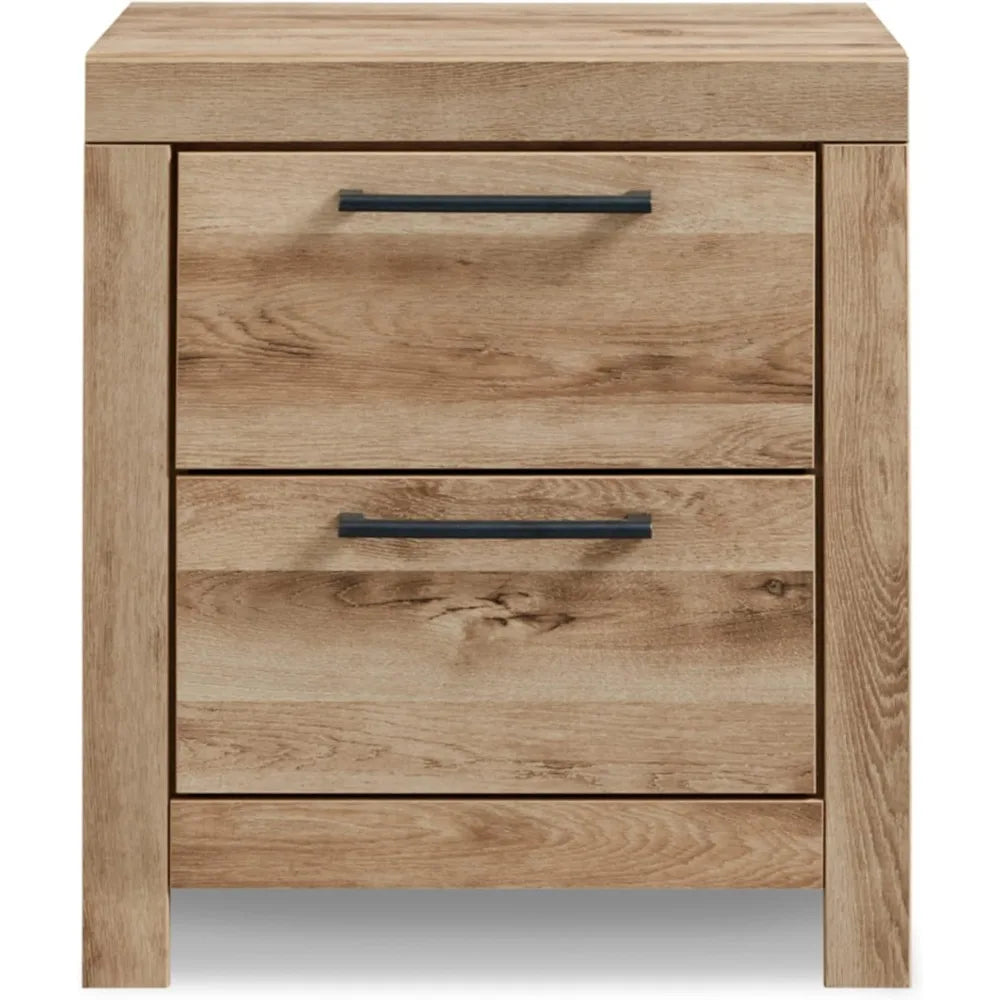 Hyanna Rustic 2 Drawer Nightstand with 2 USB Charging Ports, Light Brown, Furniture Bedroom , Night Stands for Bedroom