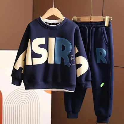 Korea Style Autumn Casual Kids Clothes Boy Set Letter Pullover Sweatshirt Top and Jogger Pants Suit Kids Tracksuit 5-14 Years