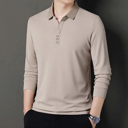 High-end Spring and Autumn Business Casual Comfortable Fabric Men's Long-Sleeved Lapel Polo Shirt Fashion Designer Velvet Top