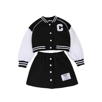 Spring Autumn Teen Girls Clothing Sets Fashion Baseball Coats + Slim Skirt 2Pcs Outfits Kids Tracksuit 5 6 7 8 9 10 11 12 13 Yrs