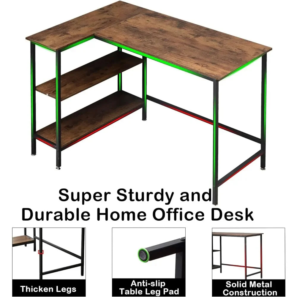 Rustic Brown Computer Desk Home Office Writing Desk With Shelf Space-Saving Workstation Table Furniture Room Desks Pliante Study