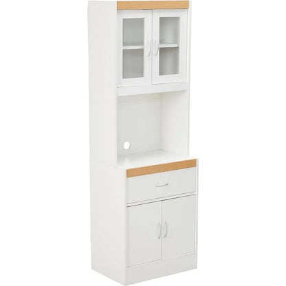 Kitchen Cabinet with Top & Bottom Enclosed Cabinet Space, One Drawer, White Freestanding Utility Cupboard Kitchen Storage