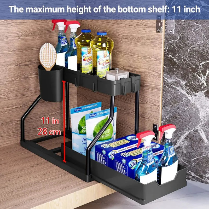 2 Tier Under Sink Storage Organizer Sliding Drawer Multipurpose Rack Cabinet Under Sink Storage Rack Bathroom Kitchen Organizer