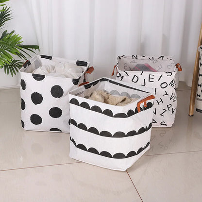 LuanQI 1Pc 33X35CM Desktop Storage Box Sundries Underwear Toy Laundry Storage Basket Black White Cartoon Office Stationery Bag