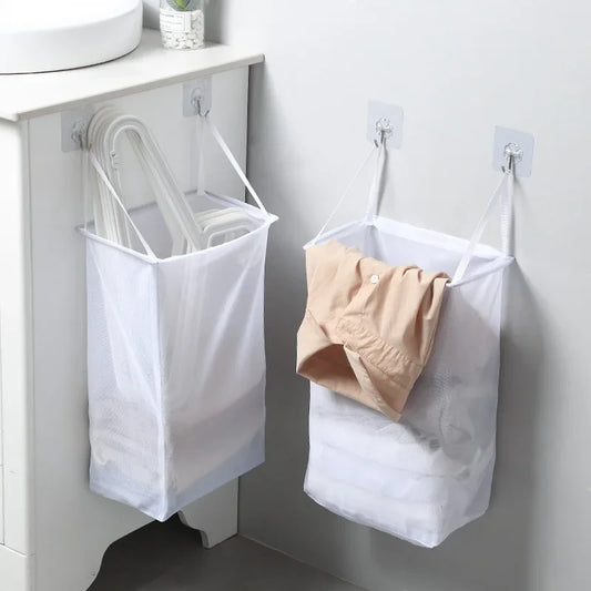 Hanging Net Bag With Sticker Wall-Mounted Laundry Basket Dirty Clothes Storage Basket Bathroom Organzier Mesh Bag Laundry Hamper