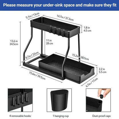 2 Tier Under Sink Storage Organizer Sliding Drawer Multipurpose Rack Cabinet Under Sink Storage Rack Bathroom Kitchen Organizer