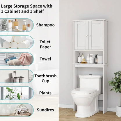 Over The Toilet Storage Cabinet Bathroom Shelf Organizer Freestanding with Anti-Tip Device