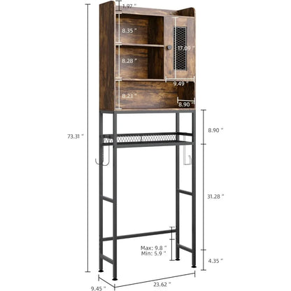 Over The Toilet Storage Cabinet 5-Tier Freestanding Bathroom Organizer with Display Shelves