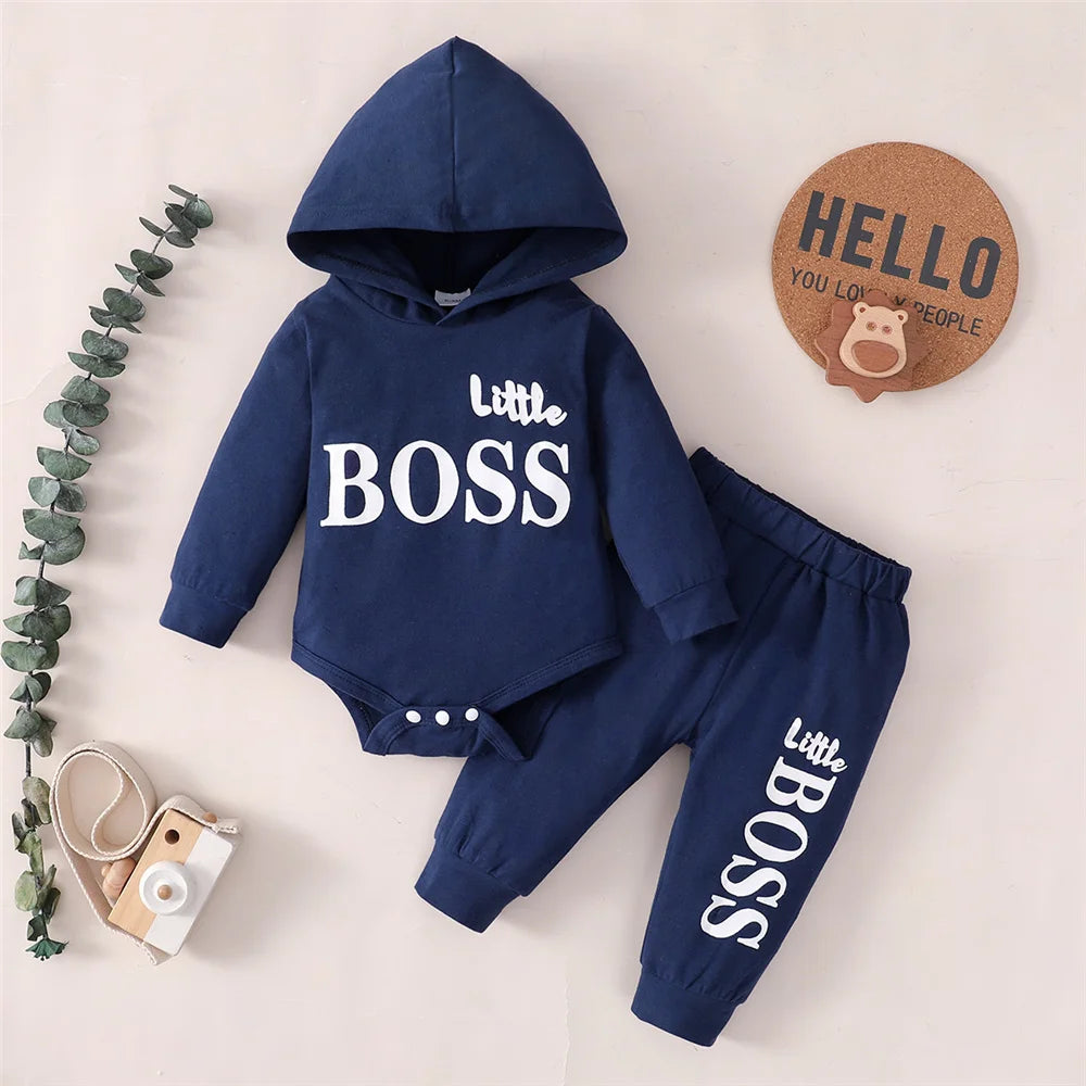 Spring&Autumn 0-24 Months Newborn Baby Boy 2PCS Clothes Set Long Sleeve Hoodie Jumpsuit Pants Toddler Boy Outfit Baby Costume