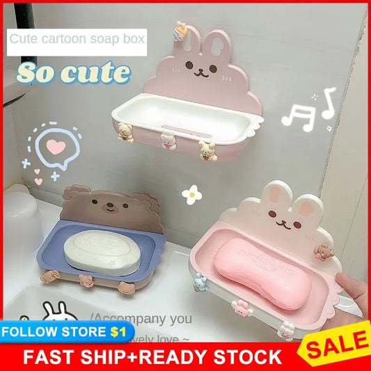 Soap Box Drain Good Temperature Resistance Wall Mounted Soap Dish Bathroom Supplies Bathroom Storage Rack Bathroom Cute Soap Box