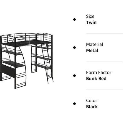 Studio Loft Bunk Bed Over Desk and Bookcase with Metal Frame - Twin (Gray)