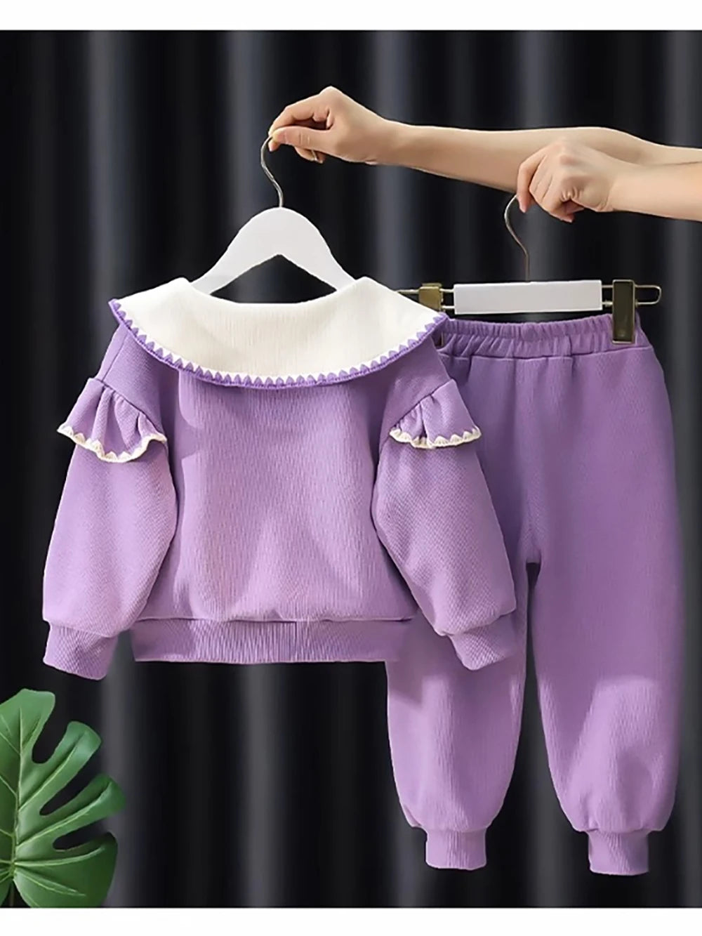 Cute Baby Girls Clothes Sets Casual Peter Pan Collar Kids Pullover Coats Tops+Pants 2Pcs Spring Autumn Children Clothing Suit