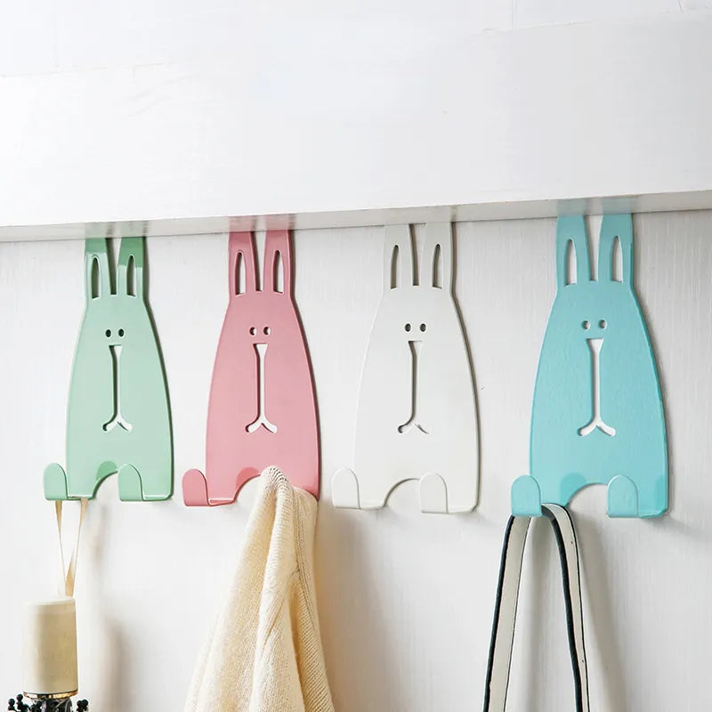 Cartoon Rabbit Door Back Hook Punch free Cupboard Rear Hanger Bedroom Kitchen Wardrobe Wall Hanger Home Storage Shelf Coat Hook