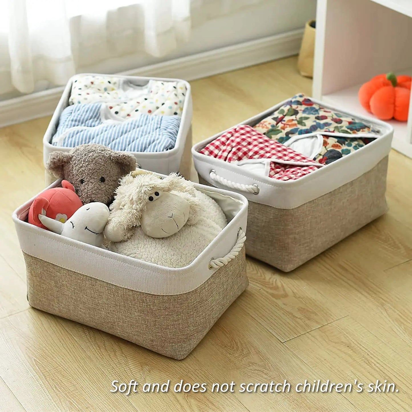 Fabric Storage Basket Foldable Linen Storage Box for Nursery Home Collapsible Canvas Shelf Basket Wardrobe Bedroom Organizers