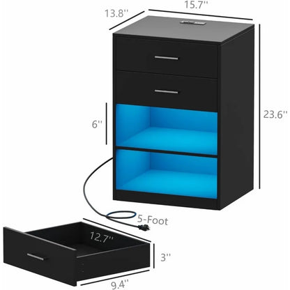 End Table With USB Ports and Outlets Living Room Cabinet Nightstand Set of 2 With LED Light Bedroom Furniture Furnitures Bedside