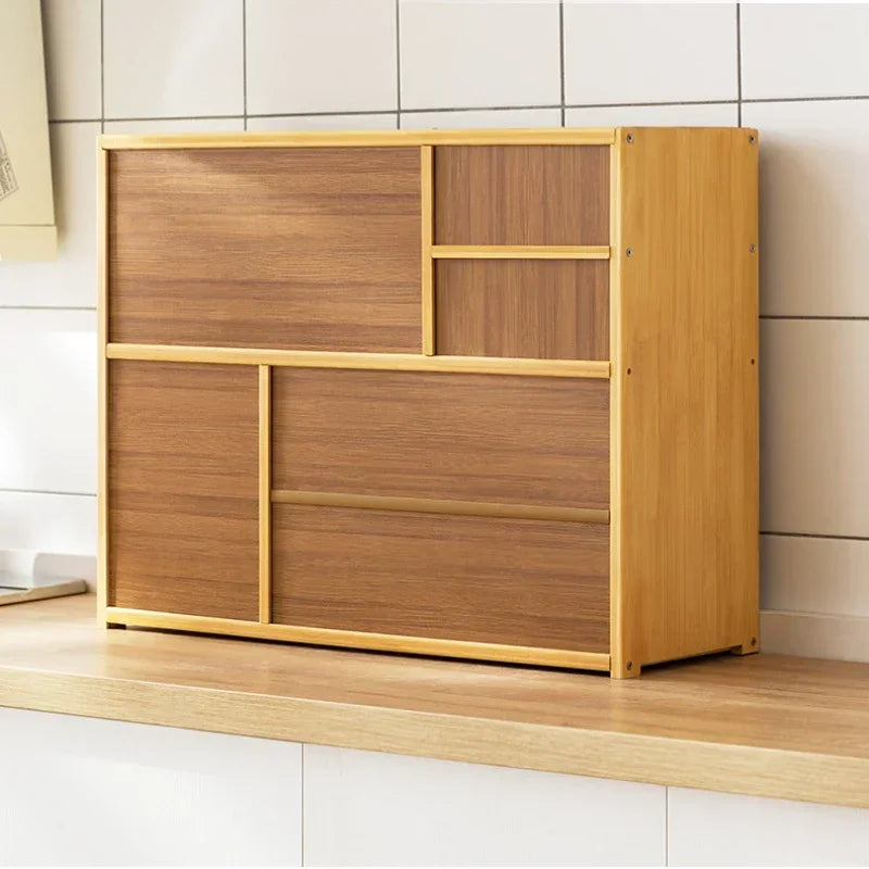 Kitchen Storage Rack Multifunctional Multi-Layer Seasoning Dishes Storage Cabinet Household Bamboo Sundries Box Rack with Drawer