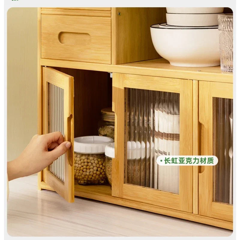 Kitchen Storage Rack Multifunctional Multi-Layer Seasoning Dishes Storage Cabinet Household Bamboo Sundries Box Rack with Drawer