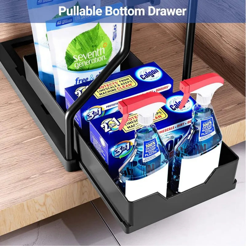 2 Tier Under Sink Storage Organizer Sliding Drawer Multipurpose Rack Cabinet Under Sink Storage Rack Bathroom Kitchen Organizer