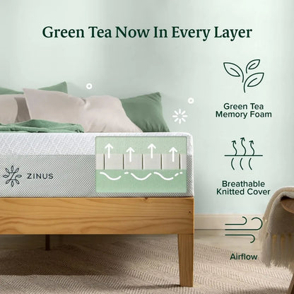 8 Inch Green Tea Luxe Memory Foam Mattress Pressure Relieving CertiPUR-US Certified Bed-in-a-Box Freight Free Mattresses Bedroom