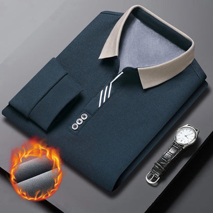 High-end Spring and Autumn Business Casual Comfortable Fabric Men's Long-Sleeved Lapel Polo Shirt Fashion Designer Velvet Top