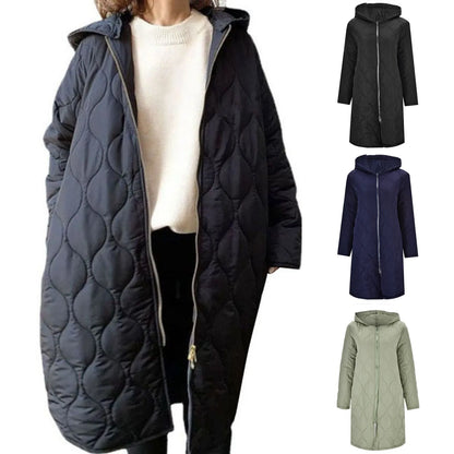 Oversized Parkas Women's Zippers Long Hooded Warm Down Jacket Casual Lightweight Cotton Padded Coat Winter Loose Quilted Parkas