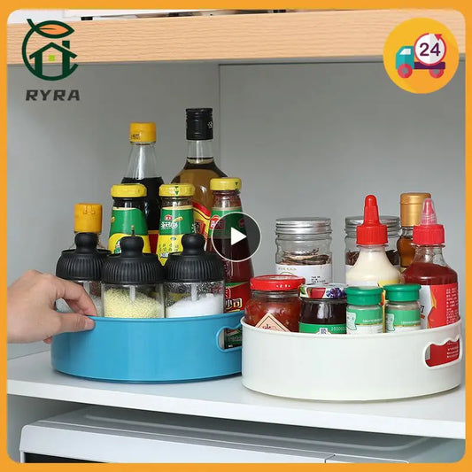 360 Degree Rotating Cabinet Organizer Kitchen Bathroom Cosmetic Turntable Storage Tray Non-Slip Fruit Snack Round Rack Plate Box