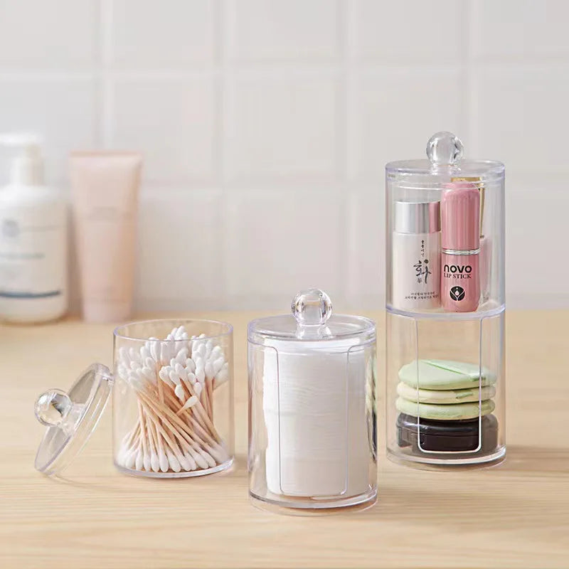 Cosmetics Storage Box Makeup Organizer Bathroom Jar Cotton Swab Cotton Pad Jewelry Round Plastic Box Storage Container