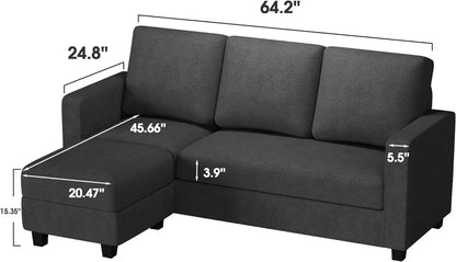 Convertible Sectional Sofa Couch, L-Shaped Couch with Reversible Chaise, Modern Linen Fabric Couches for Living Room