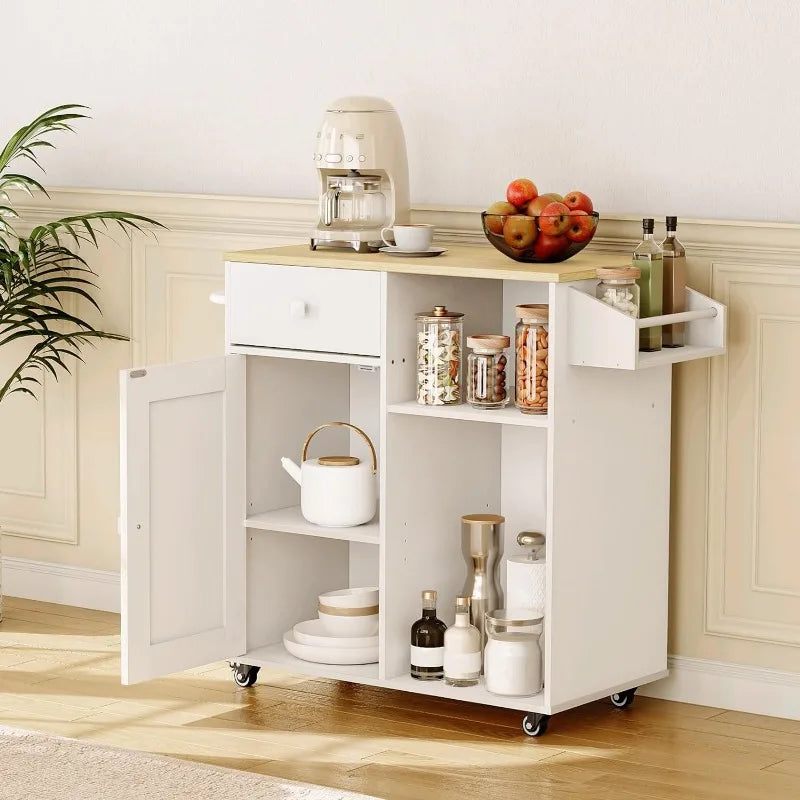 Kitchen Island, Storage Cabinet with Drawer, Kitchen Cart with Spice and Towel Rack Saving Space, Easy Assembly, for Living Room