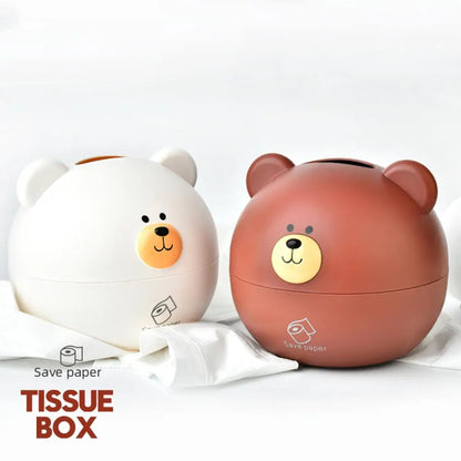 Cute Bear Head Tissue Box Nordic Roll Paper Storage Box Wc Round Container Rack Napkin Holder Living Room Creative Home Simple