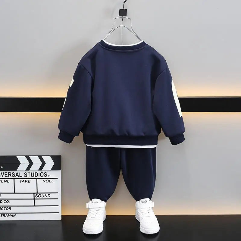 Korea Style Autumn Casual Kids Clothes Boy Set Letter Pullover Sweatshirt Top and Jogger Pants Suit Kids Tracksuit 5-14 Years