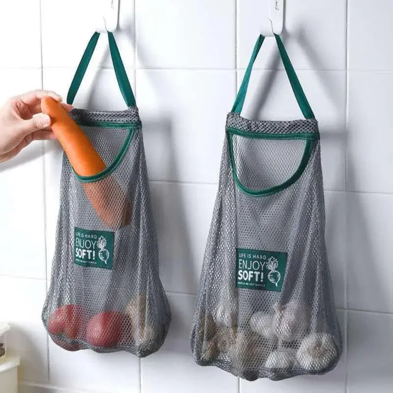 Reusable Kitchen Hanging Mesh Bag Fruit Vegetable Storage Net Bags for Ginger Garlic Potatoes Double Layer Thickening Storage