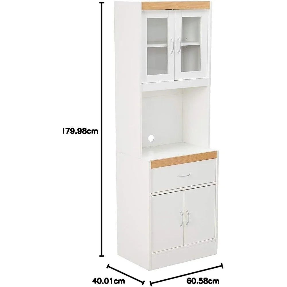 Kitchen Cabinet with Top & Bottom Enclosed Cabinet Space, One Drawer, White Freestanding Utility Cupboard Kitchen Storage