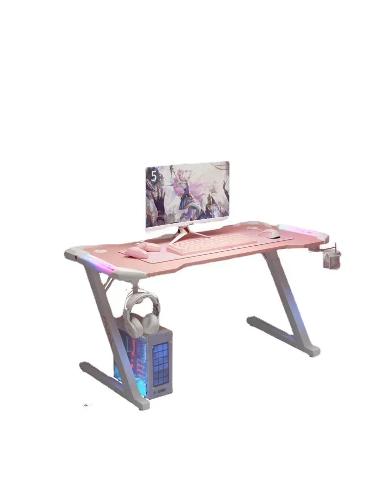 New Pink gaming table with RGB light fashion female anchor computer desk bedroom study desk girls boy black desk 100/120CM