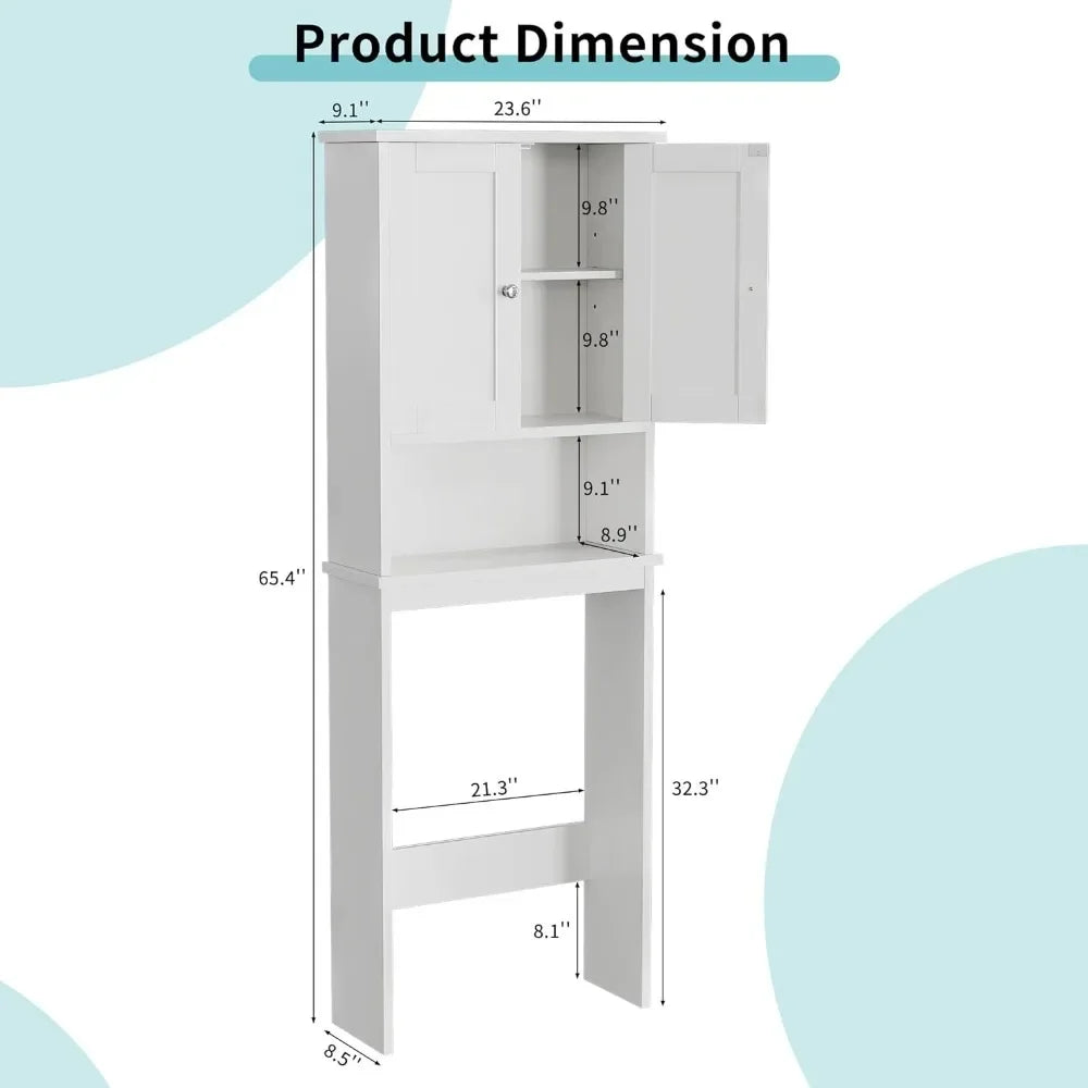 Over The Toilet Storage Cabinet Bathroom Shelf Organizer Freestanding with Anti-Tip Device