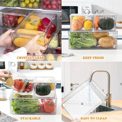 15Pack Fridge Organizer,Stackable Refrigerator Organizer Bins with Lids PBA-Free,Clear Fridge Organizers and Storage for Kitchen
