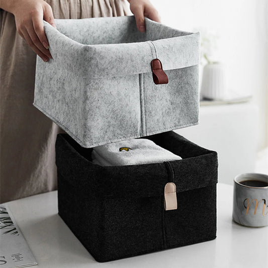 1pc Nordic Felt Storage Basket Living Room Tea Table Black Gray Sundries Storage Basket Cloth Felt Storage Box Bedroom Socks